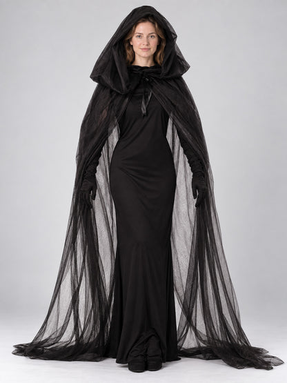 Black vampire carnival costume with cape and hood