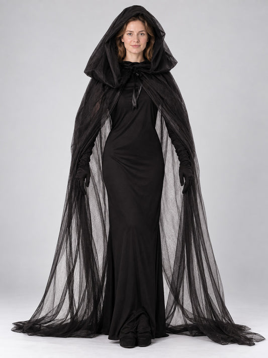 Black vampire carnival costume with cape and hood