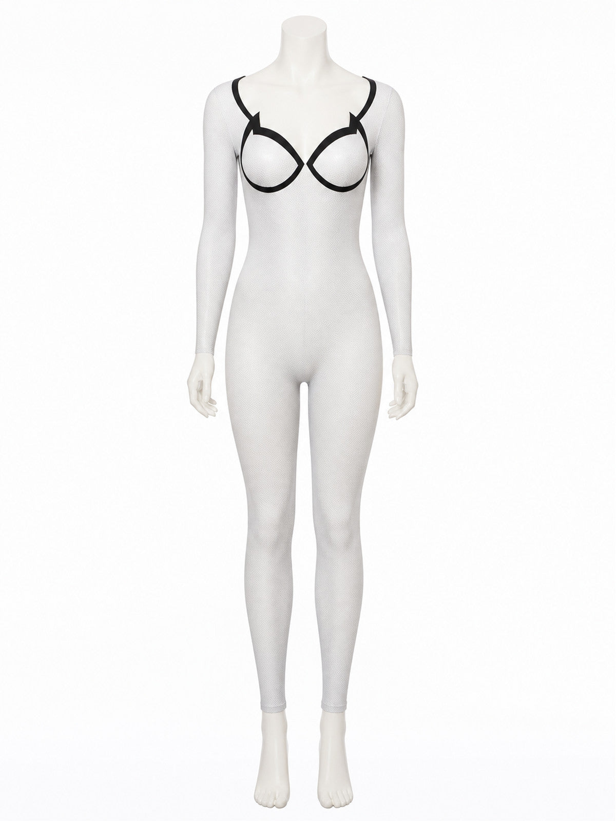Men's Spider Superhero Bodysuit Costume, Black and White Mesh-Pattern Eye on-model view