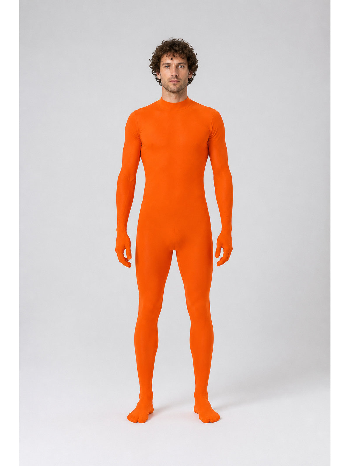 Orange Zentai Bodysuit, Form-Fitting, High Collar main product view