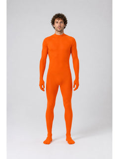 Orange Zentai Bodysuit, Form-Fitting, High Collar