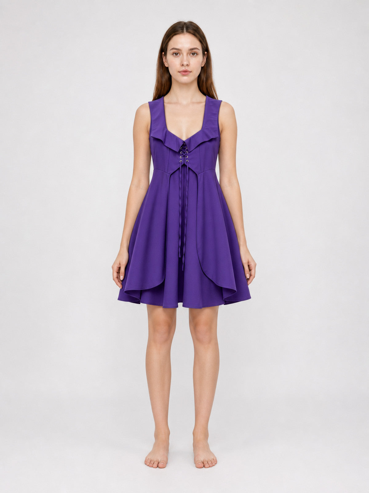Purple Medieval-Style Lace-Up Dress