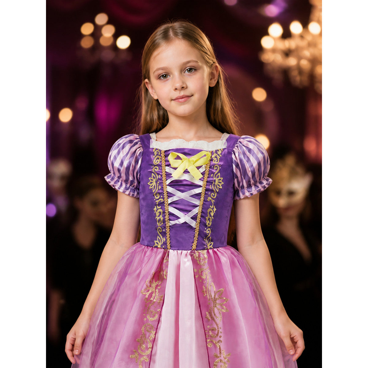 Little Girls' Rapunzel Cinderella Princess Halloween Costume Dress, Purple Pink