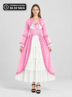 Long Dress with Bows, Ruffles, and a White Tiered Skirt