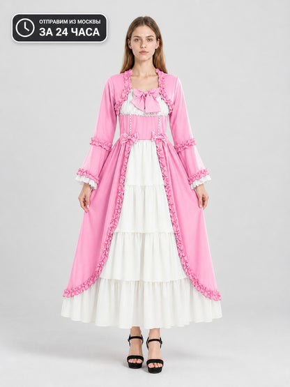 Long Dress with Bows, Ruffles, and a White Tiered Skirt main product view
