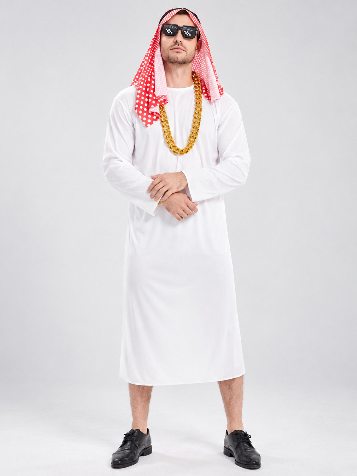 Carnival Costume with Headscarf and Pixel Glasses on-model view