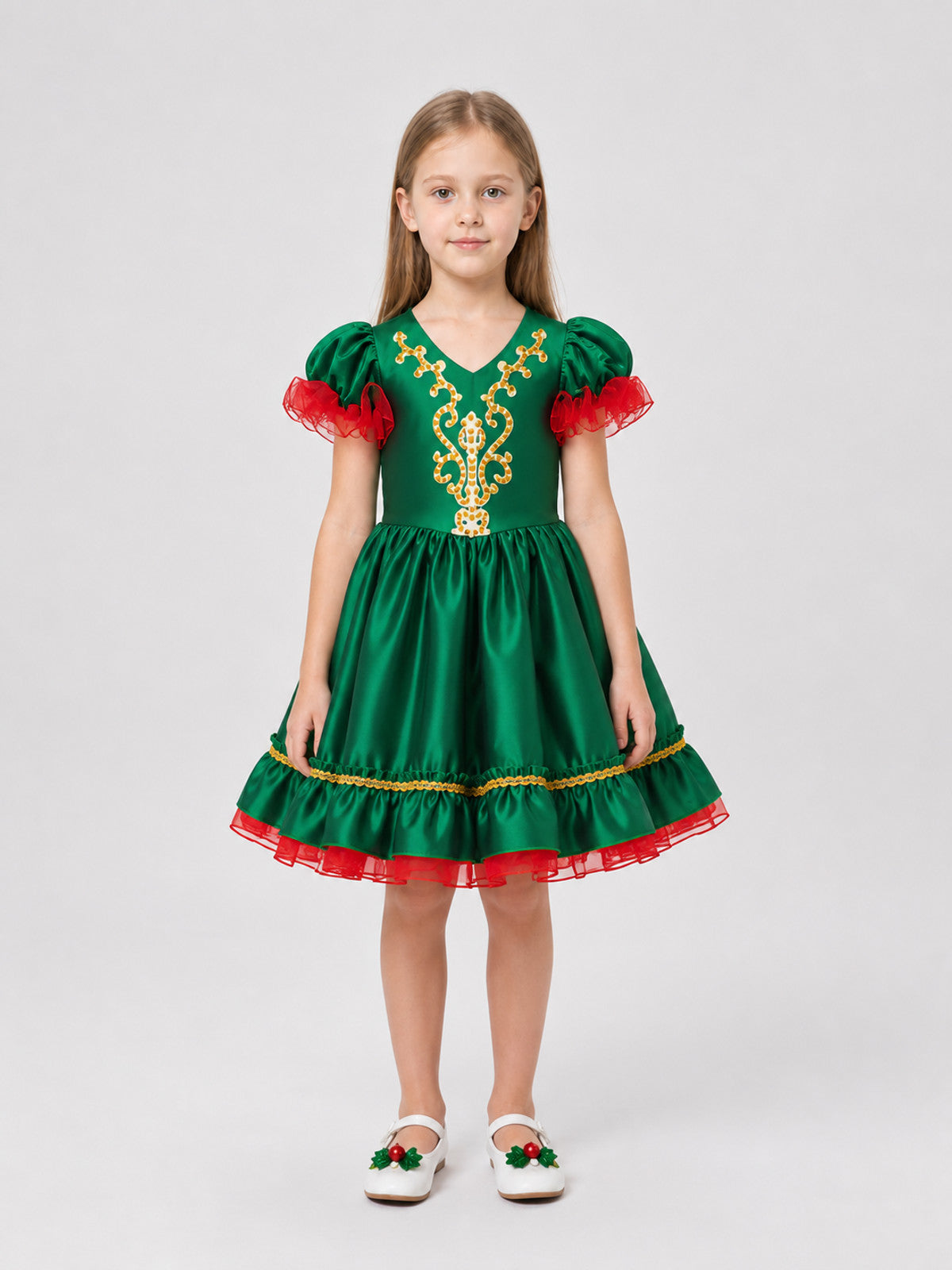 Festive Christmas Dress with a Full Skirt on-model view
