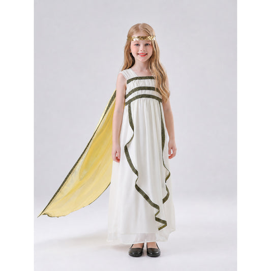 Children’s Greek-style costume with cape and headband on-model view