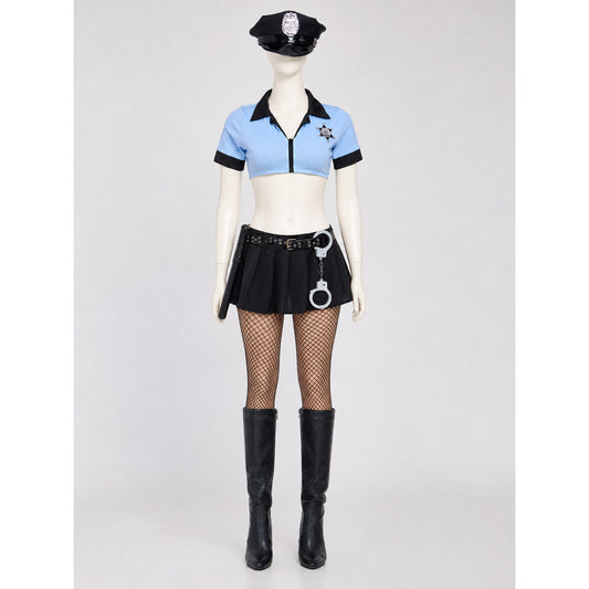Police Cosplay Costume with Skirt and Peaked Cap on-model view