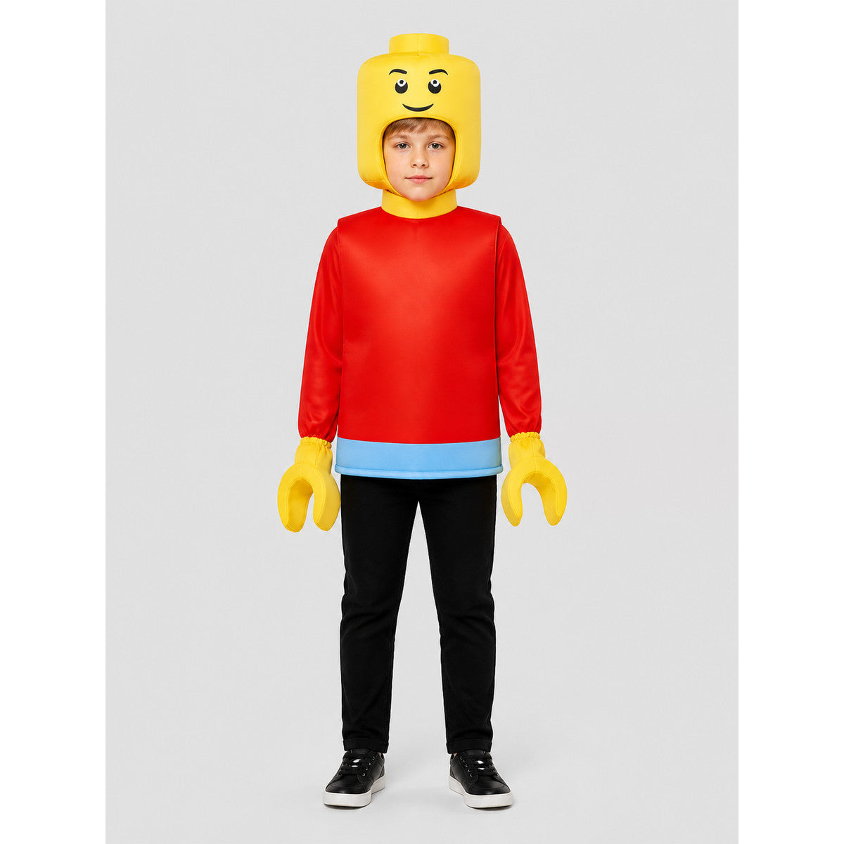 Block Character Costume, Red with Light Blue Trim on-model view