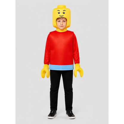 Block Character Costume, Red with Light Blue Trim on-model view