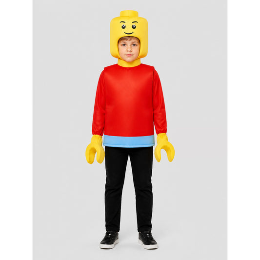 Block Character Costume, Red with Light Blue Trim on-model view