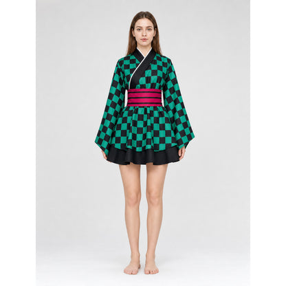 Kimono-Style Cosplay Dress with Wide Sleeves on-model view