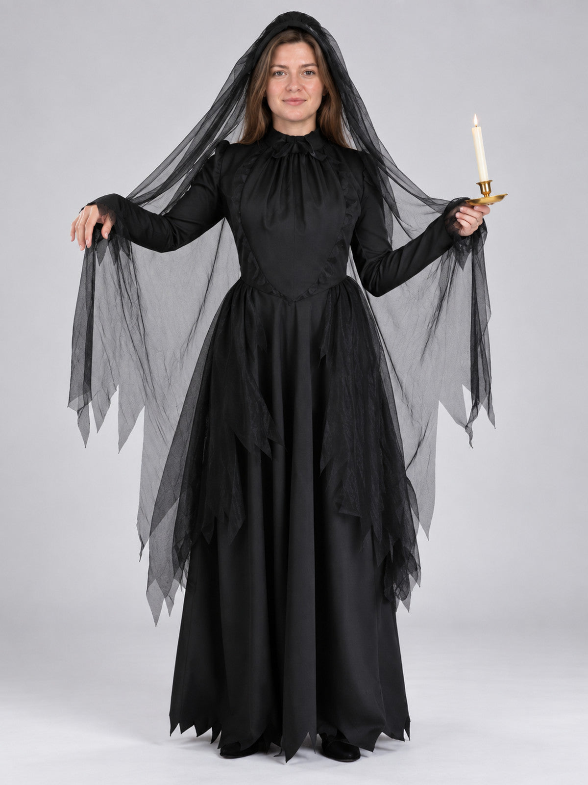 Black Witch Costume with Veil and Headpiece