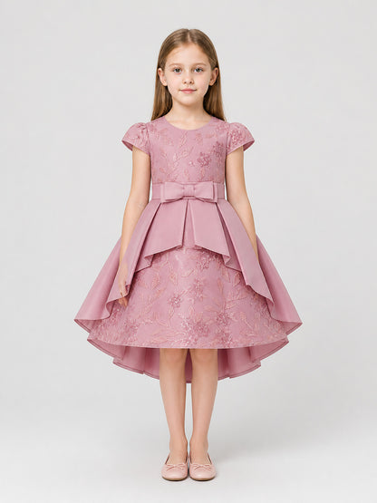 Girls' dressy dress with sequins and a satin bow on-model view