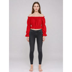 Red Cropped Off-the-Shoulder Top