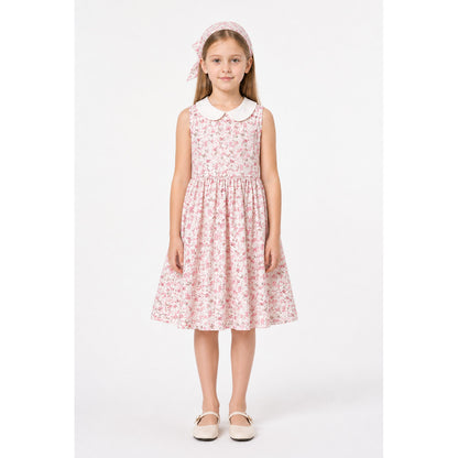 Floral Fitted Sleeveless Dress with White Collar