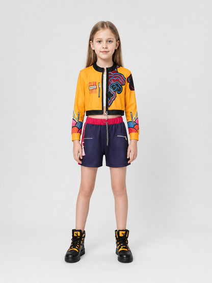 Superhero Cosplay Set: Jacket and Shorts on-model view