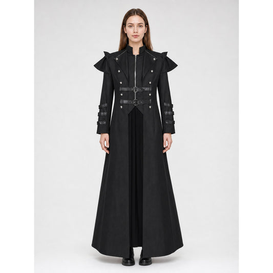 Gothic Coat with Stand Collar and Buckles