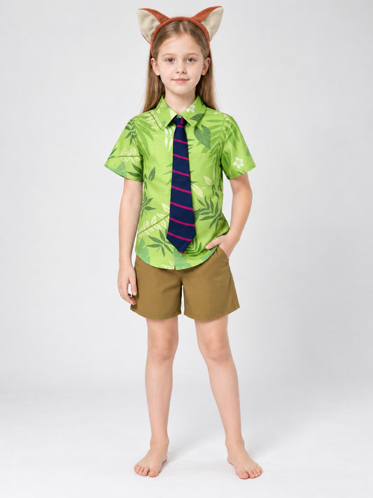 brown nick_fox_children_cosplay_costume_green_shirt_brown_shorts product image