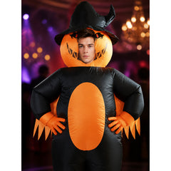 Inflatable Pumpkin Wizard Costume - Black & Orange Halloween Jumpsuit