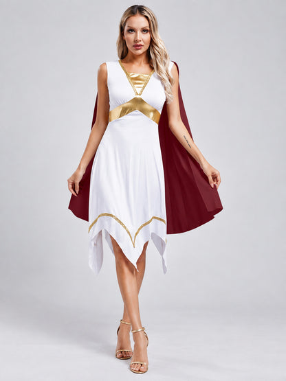 Dress with a burgundy overlay and gold trim