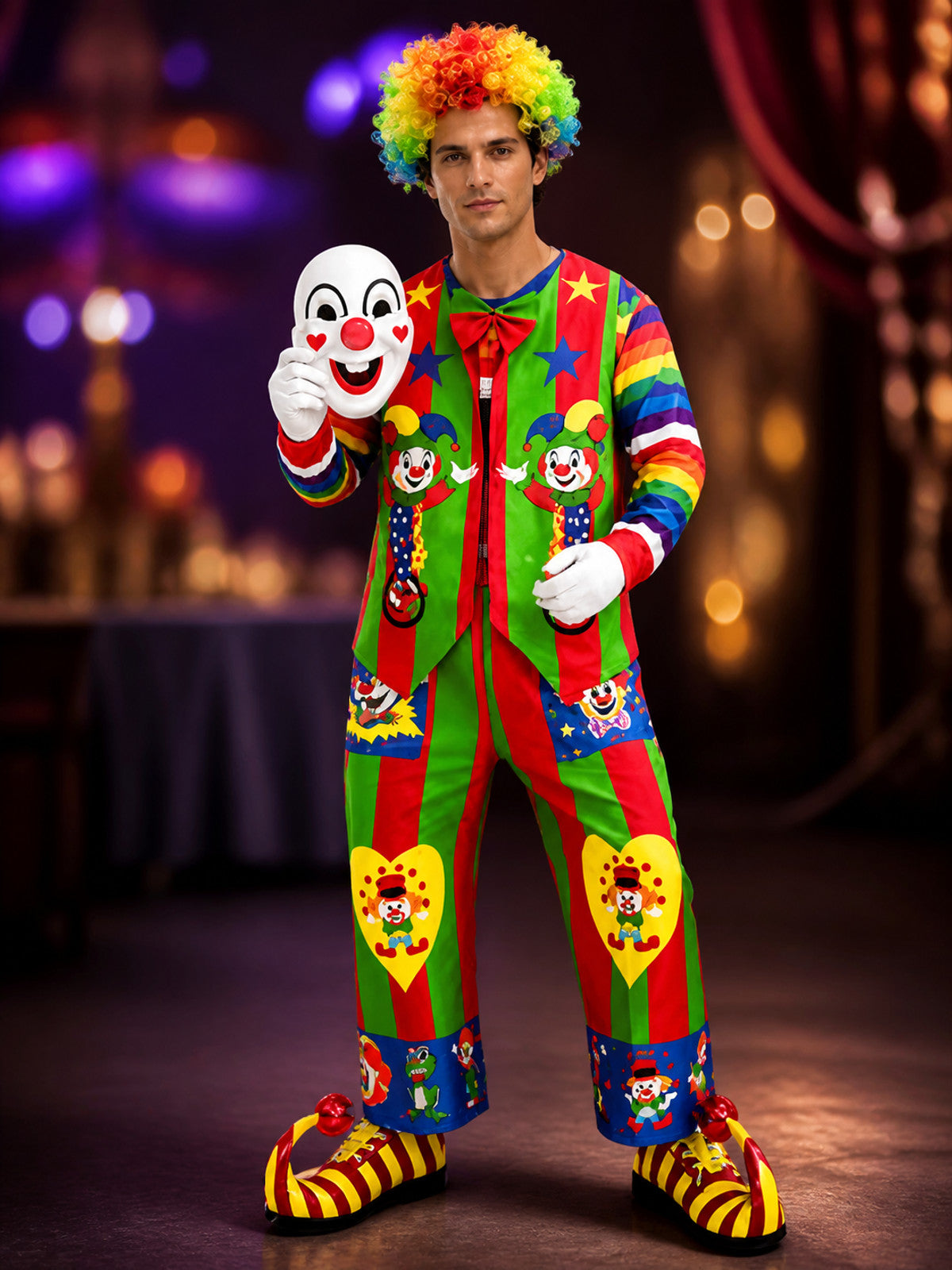 Rainbow Clown Jumpsuit Costume for Carnival and Stage