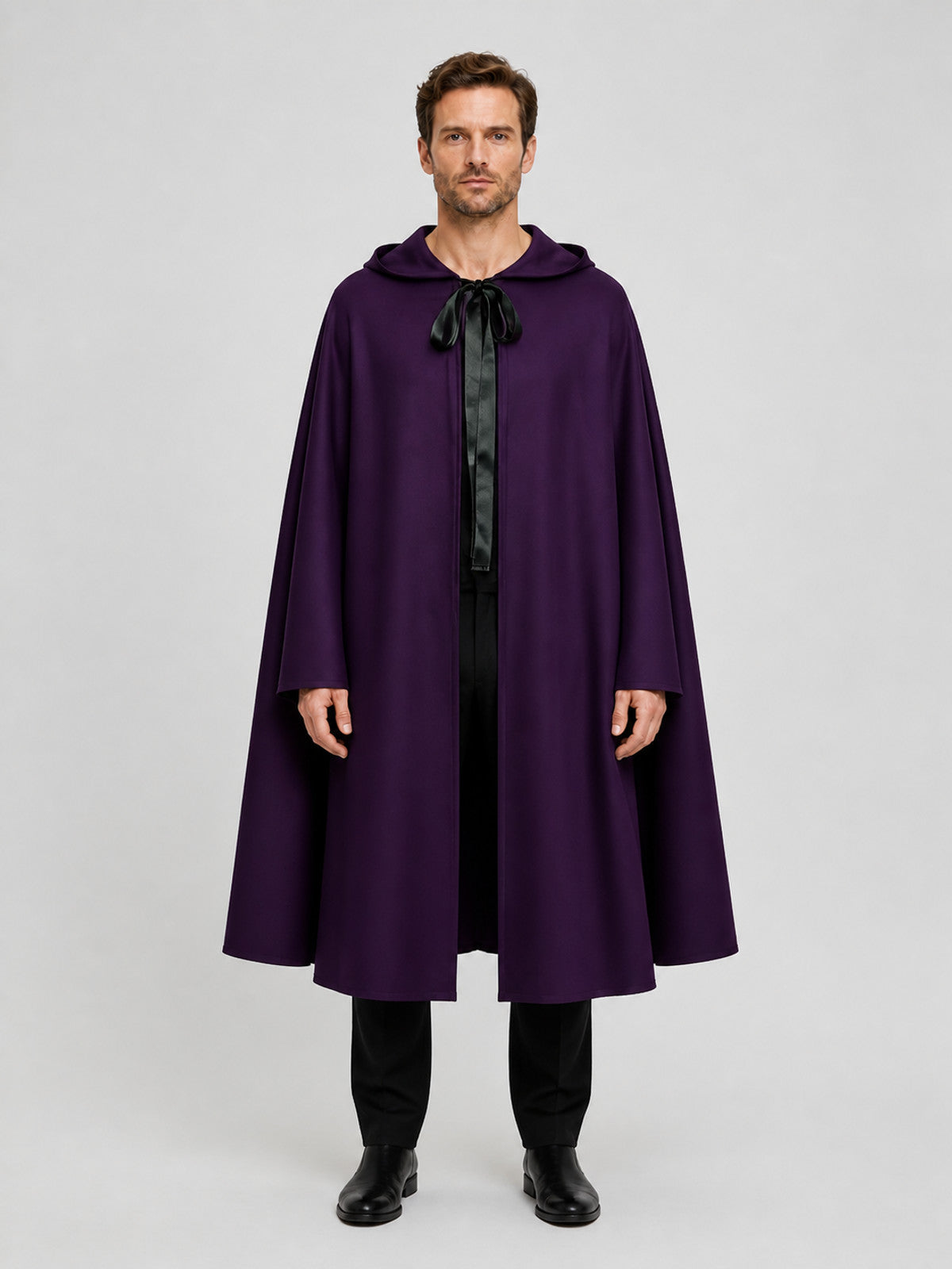 Medieval Dark Death Cloak with Hood for Cosplay on-model view