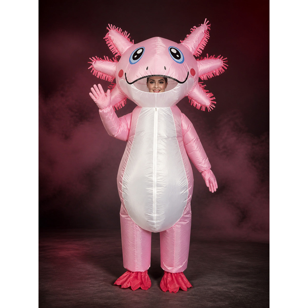 Funny Pink Inflatable Animal Costume with Horns and White Belly for Halloween main product view