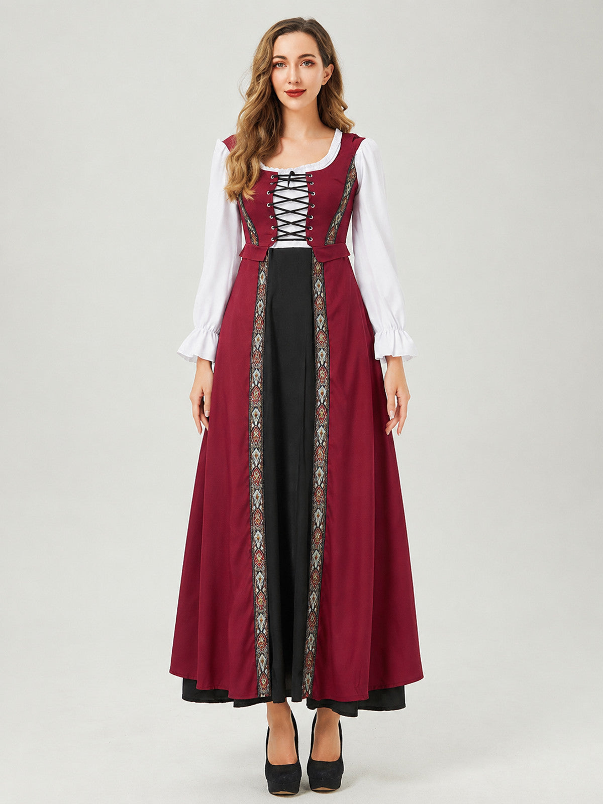 Long Medieval-Style Dress with Lace-Up Front on-model view