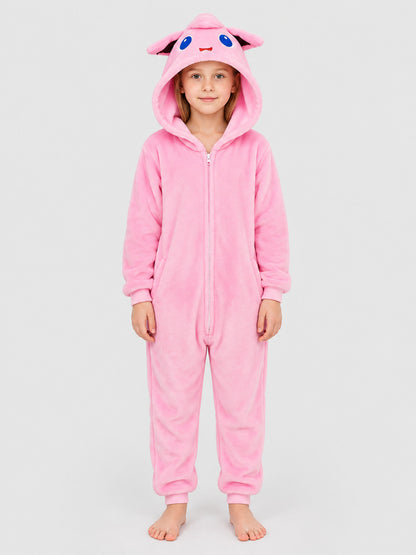 Pink plush kigurumi jumpsuit with hood and ears