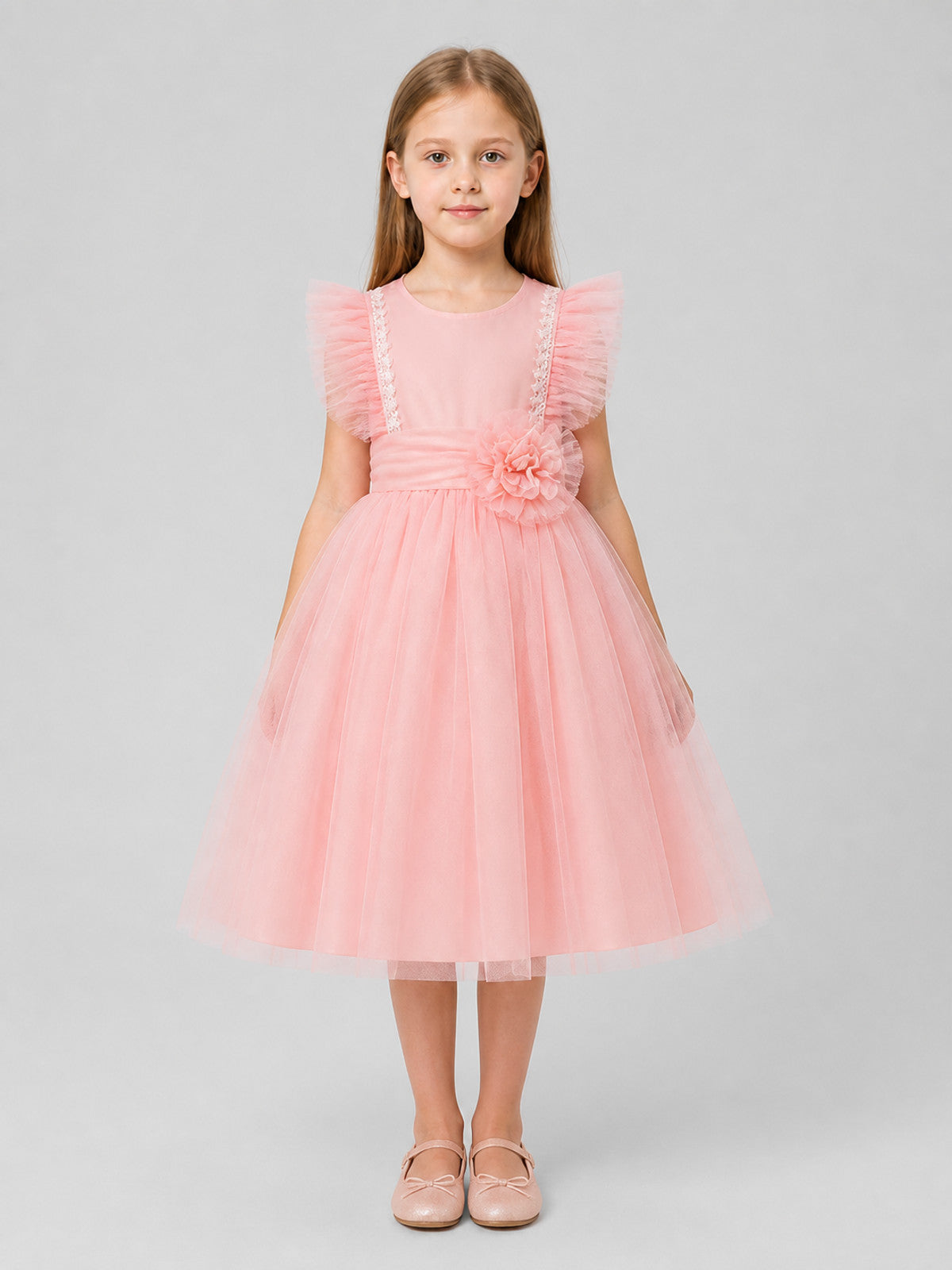 Tutu Dress with a Tulle Skirt, Sequins, and a Flower on-model view