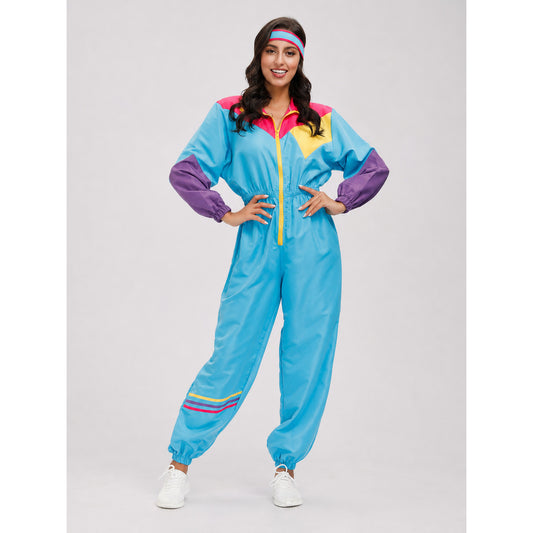 Retro Disco-Style Jumpsuit with Color Inserts