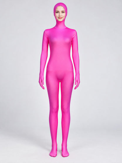 Bright Pink Zip-Up Costume Jumpsuit with Gloves