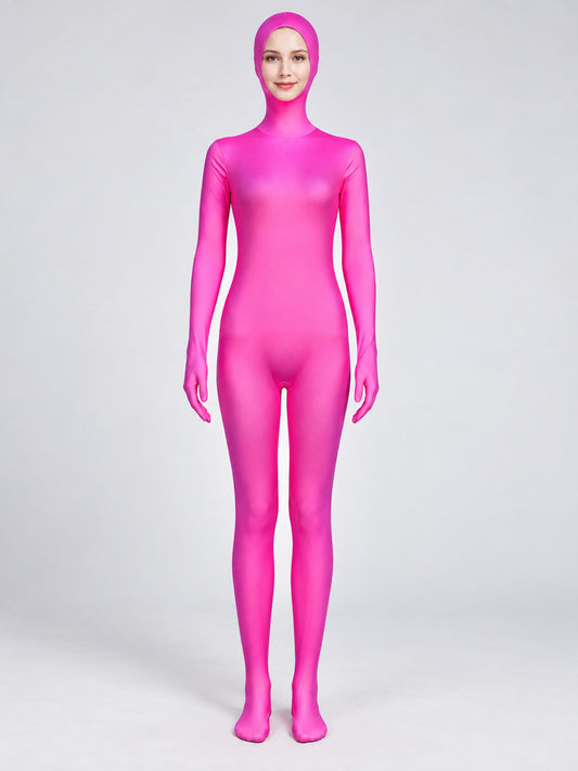 Bright Pink Zip-Up Costume Jumpsuit with Gloves