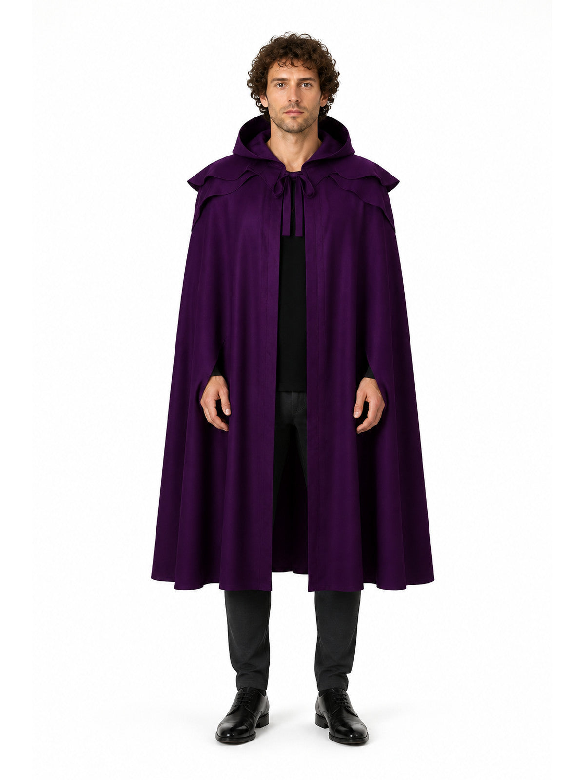 Long Purple Gothic Hooded Cloak with Ties main product view