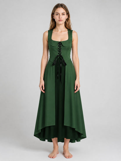 Dark Green Lace-Up Cosplay Dress on-model view