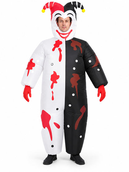 Inflatable Jester-Clown Costume Black and White with Voluminous Head