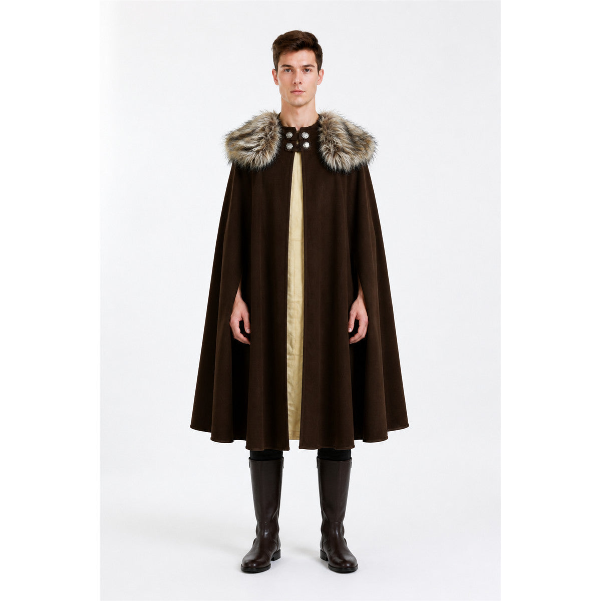 Long Brown Cape with Fur Collar main product view
