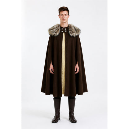 Long Brown Cape with Fur Collar main product view