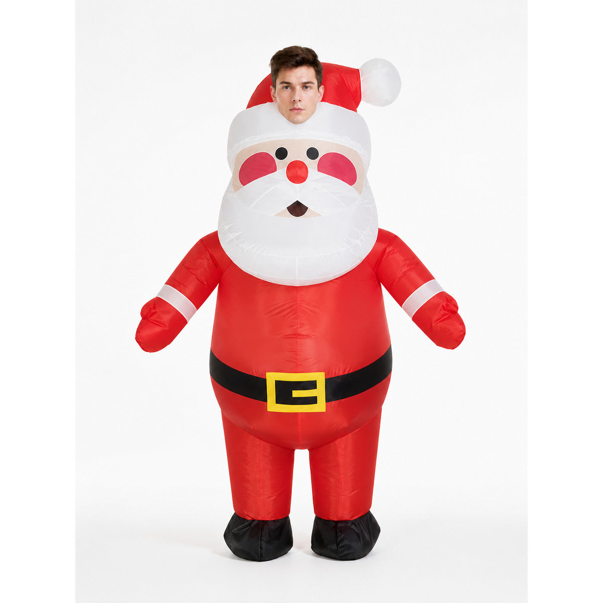Inflatable Santa Claus Costume for Adults with Beard and Hat front view