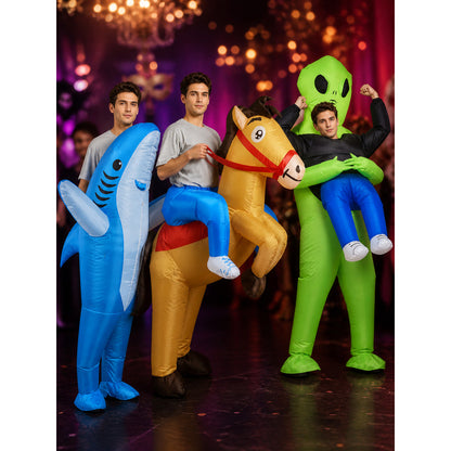 Inflatable Shark Horse Alien Costume Set, Cartoon Halloween Party Outfit on-model view