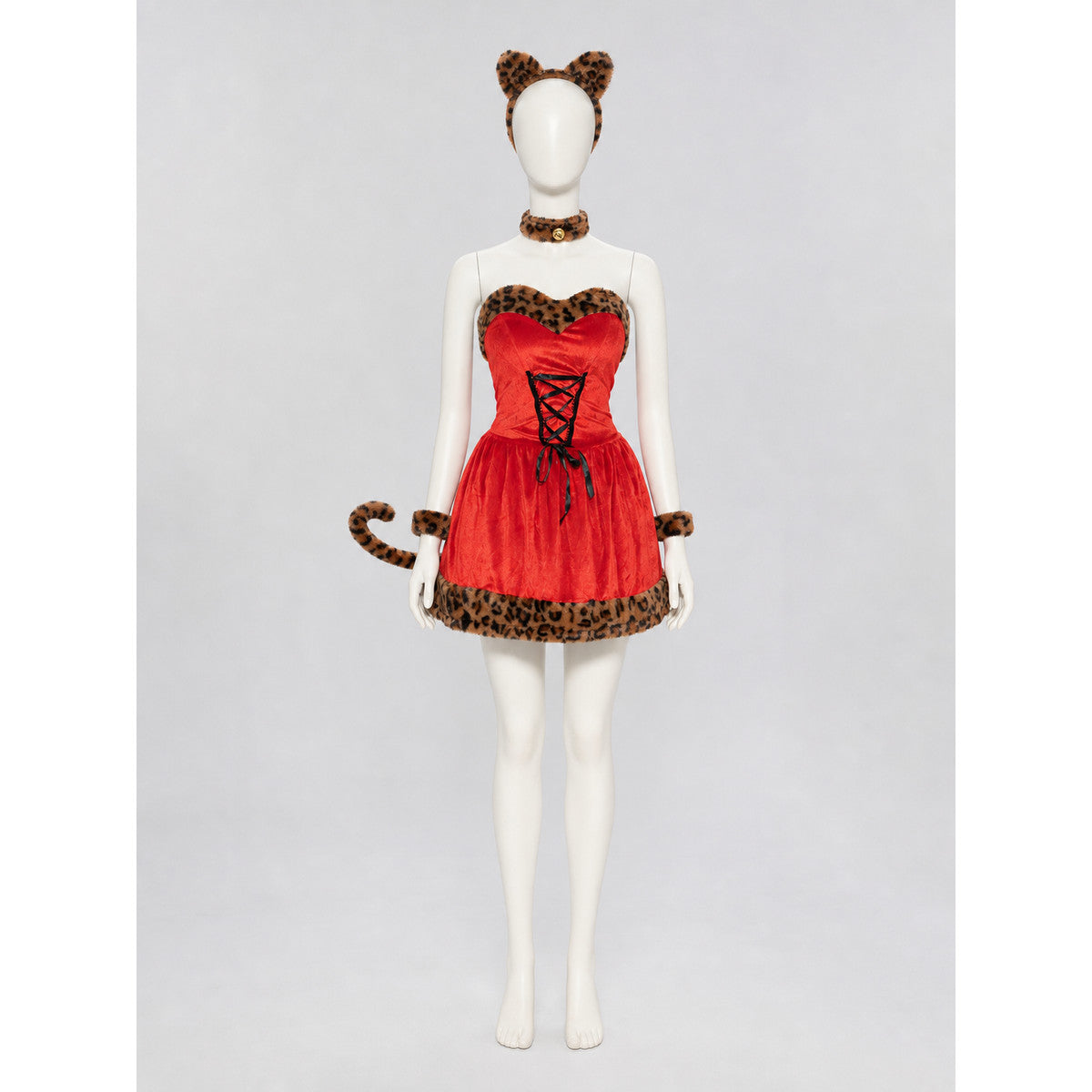 Cosplay costume dress with leopard-print trim