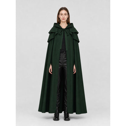 Long Green Gothic Hooded Cloak for Cosplay on-model view