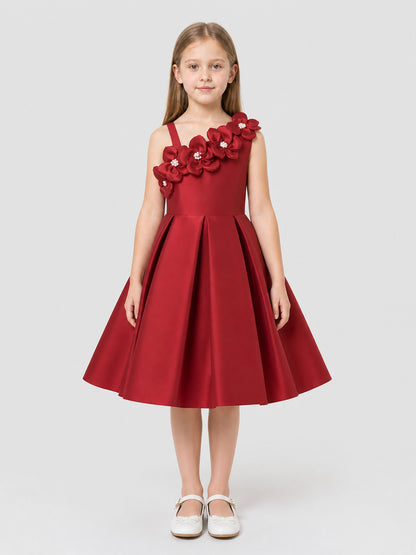 Dressy Burgundy One-Shoulder Dress with a Full Skirt