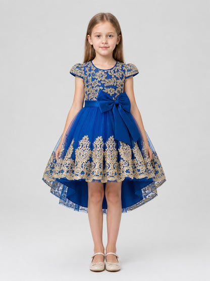 Girls' Full Princess Dress with Embroidery and Train on-model view