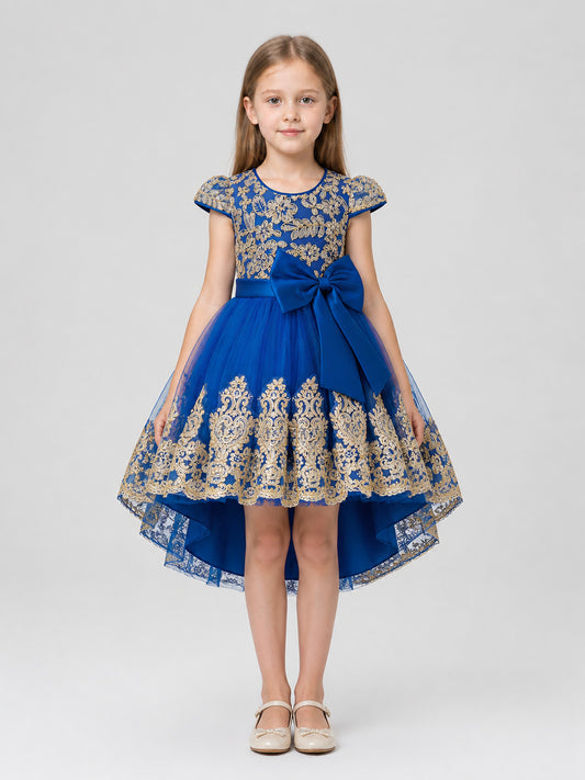 Girls' Full Princess Dress with Embroidery and Train on-model view