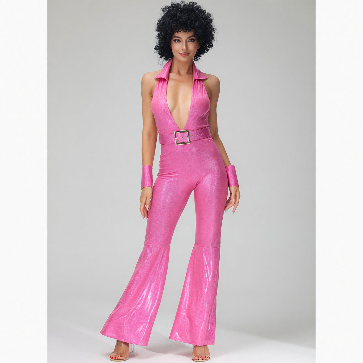 Pink 1980s-Style Flared Jumpsuit