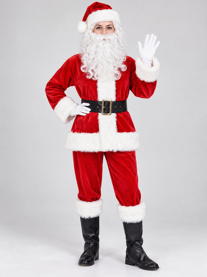 Red Santa Claus Costume with Fur Trim on-model view
