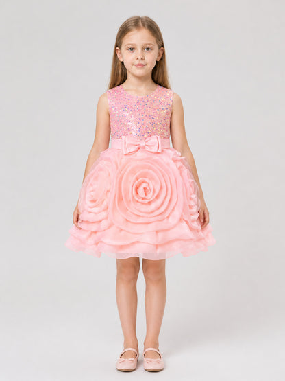 Dressy Princess Dress with Sequins, Roses, and a Bow on-model view